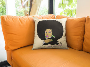 AKA Afro Square Throw Pillows - Cream