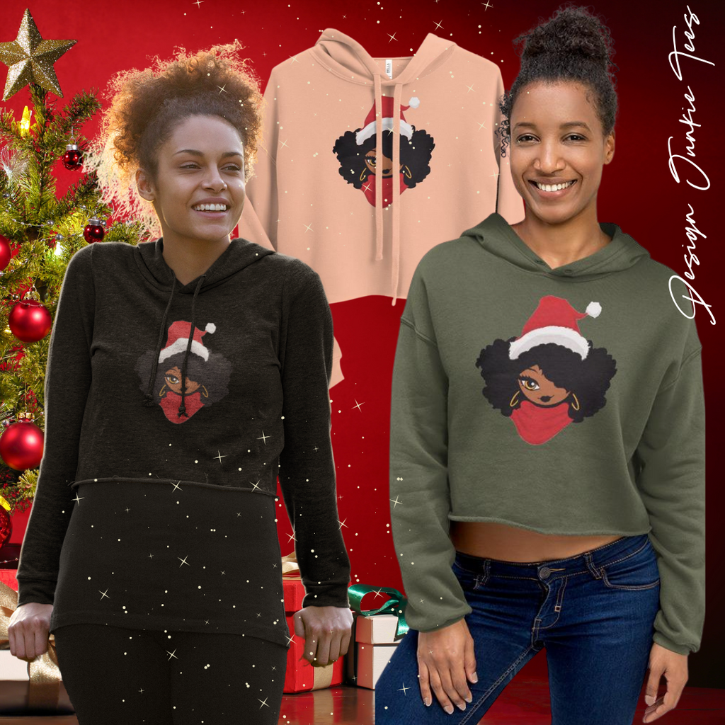 Black Female Santa Crop Hoodie