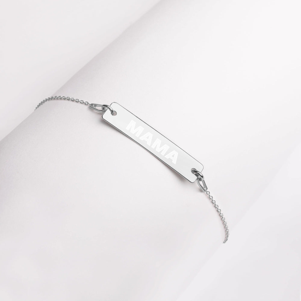 MAMA Engraved Silver Bar Chain Bracelet