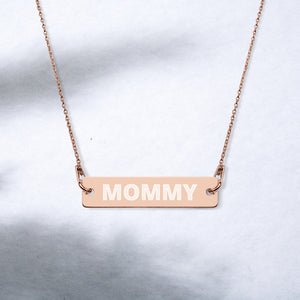 MOMMY Engraved Silver Bar Chain Necklace