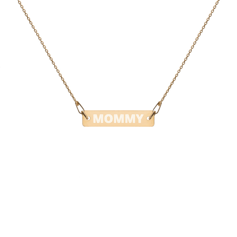 MOMMY Engraved Silver Bar Chain Necklace