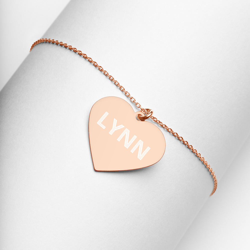 LYNN Custom Engraved Silver Heart Necklace