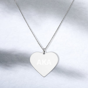 AKA Engraved Silver Heart Necklace