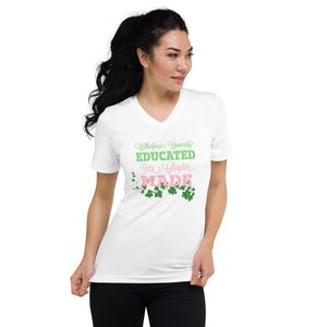 Wilberforce University Educated Zeta Chapter Made Script Unisex Short Sleeve V-Neck T-Shirt