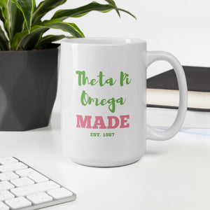 Theta Pi Omega MADE White glossy mug