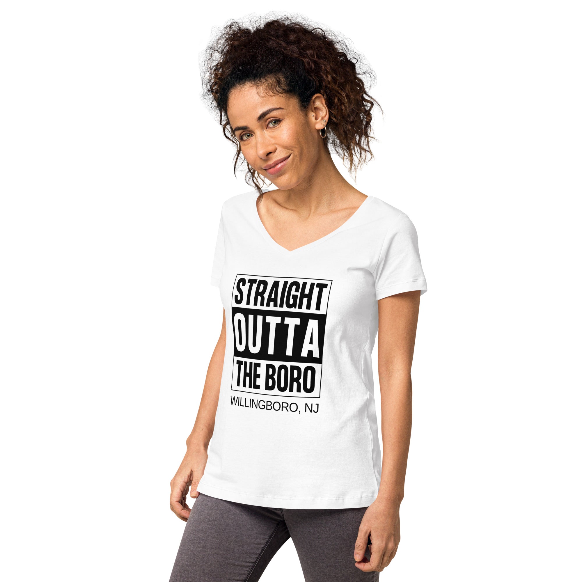 Straight Outta The Boro Women’s fitted v-neck t-shirt